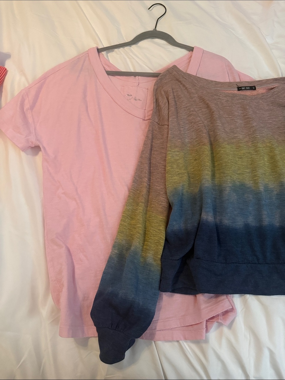 Pink oversized Short-Sleeve Tee & Multicolor Ombre Sweatshirt Set